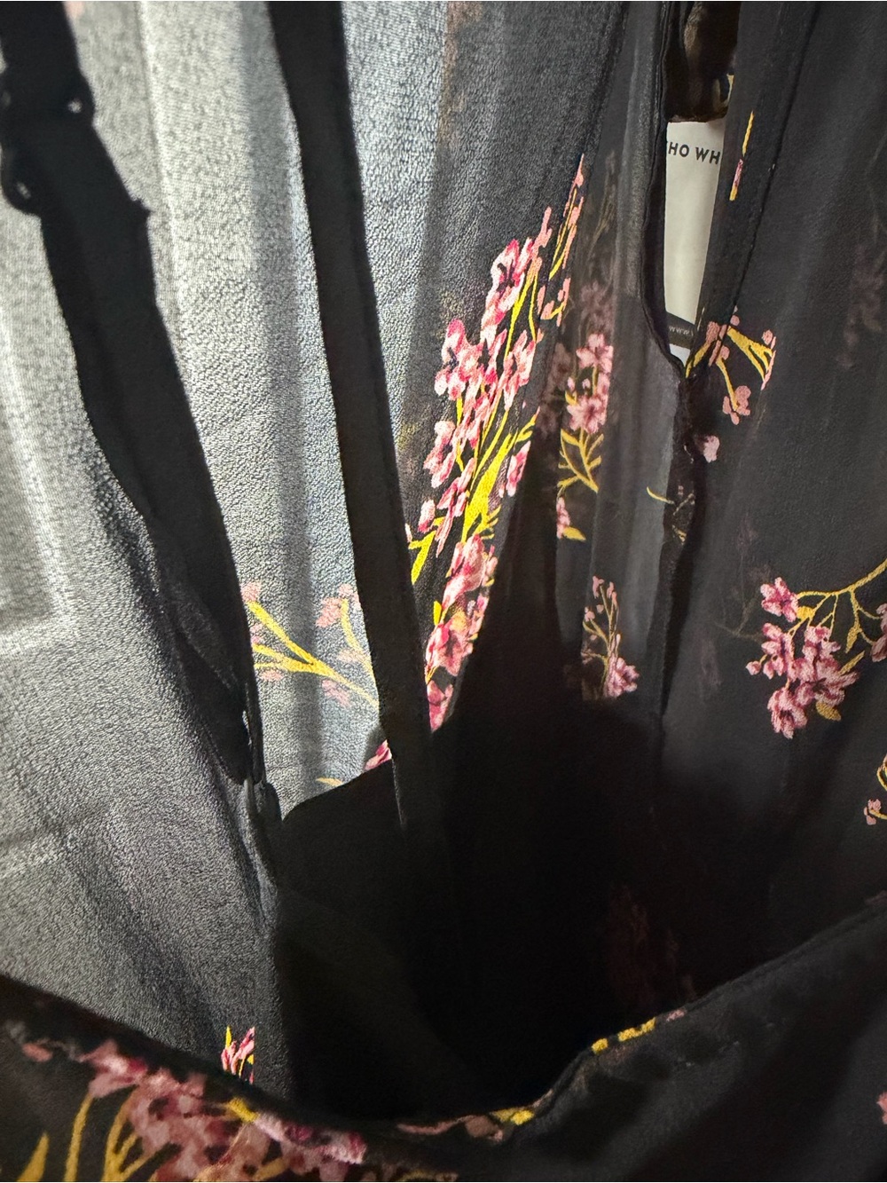 Who What Wear Black Floral Midi Dress with Tie-Neck - Picture 10 of 13